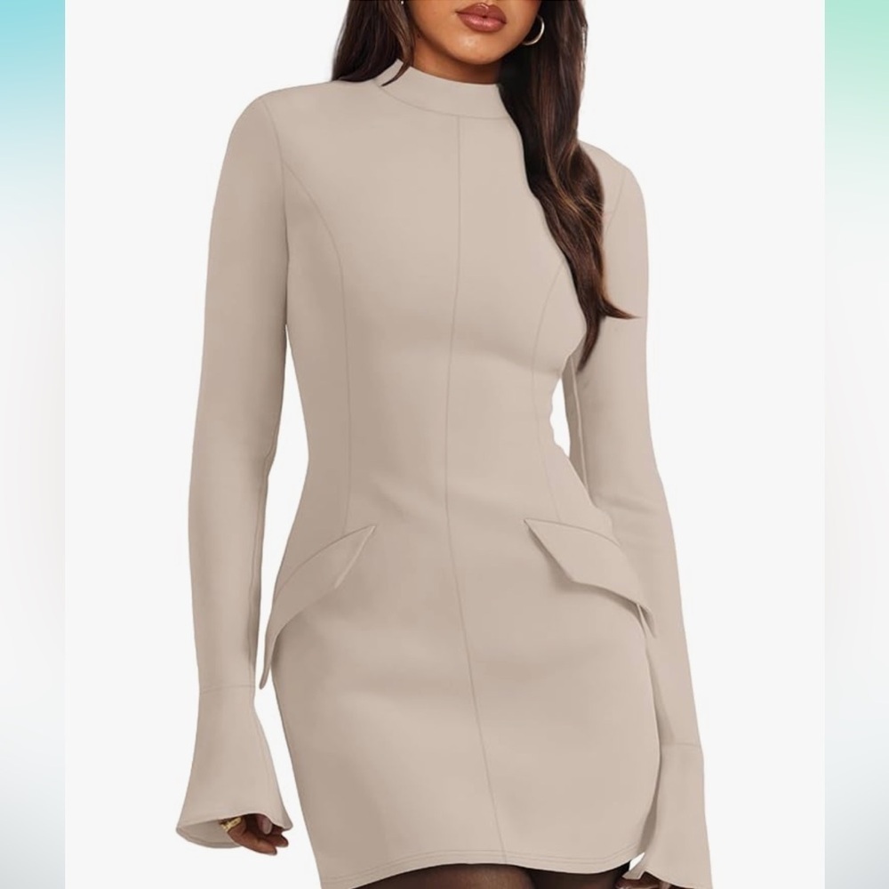 Women's Fall Long Sleeve Mock Neck Dress Basic Party Club Bodycon Mini
Dress